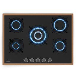Klarstein Lumiflame plynová varná doska, 5 horákov, medený rám, elektrické zapaľovanie, výkon 10,4 kW