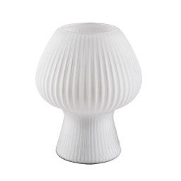 Rabalux Biela stolná lampa Vinelle s rebrovaným skleneným tienidlom pre žiarovku E14 74023