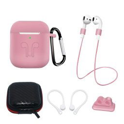Hurtel Silicone Case sada pre AirPods 1/2 s puzdrom, háčikom na ucho, remienkom na krk, držiakom remienka hodiniek a karabínou, ružová