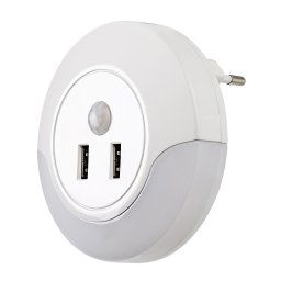 Rabalux Okrúhle LED nočné svetlo s pohybovým čidlom a USB výstupmi Dembo 13,9W 76012