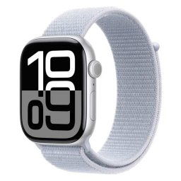 Apple Watch Series 10 GPS + Cellular 42mm Silver Aluminium Case with Blue Cloud Sport Loop MWX53QCA