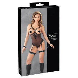 Cottelli Bondage - ierne body s kovovmi krkami a putami na ruky