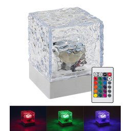 Rabalux Priehľadná dizajnová LED RGB stolná lampa Cubiko na batérie s DO 76022