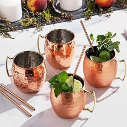 Sada pohárov - Set 4ks nerezové medené poháre 530 ml Viking so slamkami z nerezu