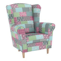 Kondela Kreslo ušiak, látka patchwork M1, CHARLOT