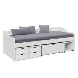 Kondela Posteľ s úložným priestorom, biela, masív, 90x200, MAXI NEW