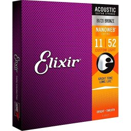 Struny na akustickú gitaru 11-52 NANOWEB Bronze Custom Light Elixír