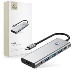 Tech-Protect HB04 HUB adaptér USB-C - 3x USB / HDMI 4K / SD / TF / USB-C 100W / AV 3.5, šedý