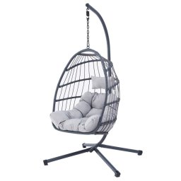 Autronic, Záhradné závesné kreslo, kov, polyratan, sivé, AZ-V1269 GREY
