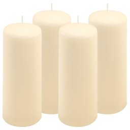 Sada stĺpových sviečok, 20 cm, Ø 7,5 cm, krémová, 4 ks