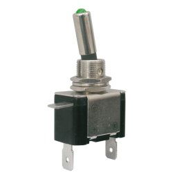 Prepínač páčkový 2pol./2pin ON-OFF 12VDC/25A LED zelená