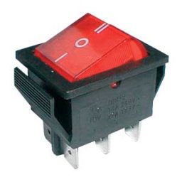 Prepínač kolískový 3pol./6pin ON-OFF-ON 250V/15A pros. červený