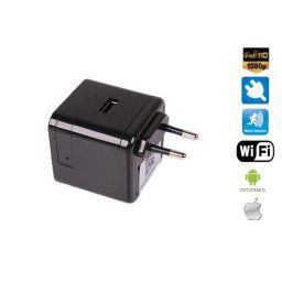 AC/DC adaptér USB s FULL HD kamerou + WiFi + nočné videnie + 128GB micro SD podpora