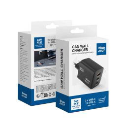BlueStar adaptér 2x USB-C, USB-A, 65W, čierny