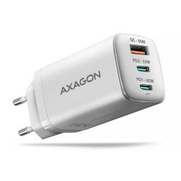 AXAGON ACU-DPQ65W, GaN nabíjačka do siete 65W, 3x port (USB-A + dual USB-C), PD3.0QC4+PPSApple, biela ACU-DPQ65W