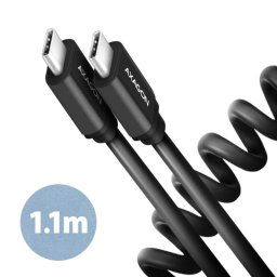 AXAGON BUCM-CM20TB, TWISTER kábel USB-C USB-C, 1.1m, USB 2.0, PD 60W 3A, ALU, tpe, čierny BUCM-CM20TB