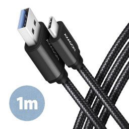 AXAGON BUCM3-AM10AB, SPEED kábel USB-C USB-A, 1m, USB 3.2 Gen 1, 3A, ALU, opletenie, čierny BUCM3-AM10AB