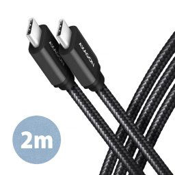 AXAGON BUCM3-CM20AB, SPEED kábel USB-C USB-C, 2 m, USB 3.2 Gen 1, PD 60W 3A, ALU, opletenie, čierny BUCM3-CM20AB
