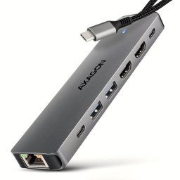 AXAGON HMC-7HX2, USB 5Gbps hub, 2x USB-A, USB-C, 2x HDMI 4k60Hz, RJ-45 GLAN, PD 100W, kábel USB-C 15cm HMC-7HX2