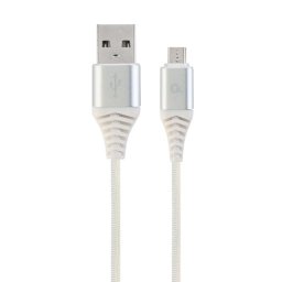 Kábel CABLEXPERT USB 2.0 AM na MicroUSB (AMBM), 1m, opletený, bielo-strieborný, blister, PREMIUM QUALITY CC-USB2B-AMmBM-1M-BW2