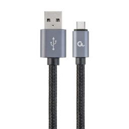 Kábel CABLEXPERT USB 2.0 AM na Type-C kábel (AMCM), 1,8m, opletený, čierny, blister CCB-mUSB2B-AMCM-6