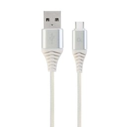 Kábel CABLEXPERT USB 2.0 AM na Type-C kábel (AMCM), 1m, opletený, bielo-strříbrný, blister, PREMIUM QUALITY CC-USB2B-AMCM-1M-BW2