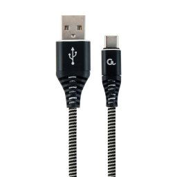 Kábel CABLEXPERT USB 2.0 AM na Type-C kábel (AMCM), 1m, opletený, černo-biely, blister, PREMIUM QUALITY, CC-USB2B-AMCM-1M-BW