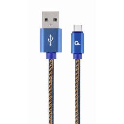Kábel CABLEXPERT USB 2.0 AM na Type-C kábel (AMCM), 1m, opletený, jeans, blister, PREMIUM QUALITY CC-USB2J-AMCM-1M-BL