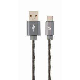 Kábel CABLEXPERT USB 2.0 AM na Type-C kábel (AMCM), 2m, metalická spirála, šedý, blister, PREMIUM QUALITY CC-USB2S-AMCM-2M-BG