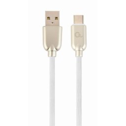 Kábel CABLEXPERT USB 2.0 AM na Type-C kábel (AMCM), 2m, pogumovaný, biely, blister, PREMIUM QUALITY CC-USB2R-AMCM-2M-W