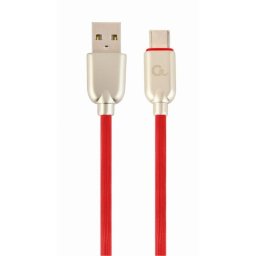 Kábel CABLEXPERT USB 2.0 AM na Type-C kábel (AMCM), 2m, pogumovaný, červený, blister, PREMIUM QUALITY CC-USB2R-AMCM-2M-R