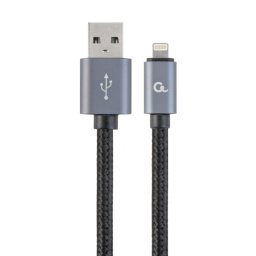 Kábel CABLEXPERT USB 2.0 Lightning (IP5 a vyšší) nabíjací a synchronizačný kábel, opletený, 1,8m, čierny, blister CCB-mUSB2B-AMLM-6
