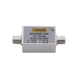 Anténny zosilňovač TEROZ 604X, nízkošumový, DAB, G23dB, F0,7dB, U>120dBμV, F-F