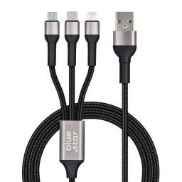 BlueStar kábel 3v1 USB-A - Lightning / Micro USB / USB-C 1,2 m, čierny