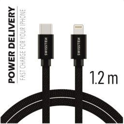 SWISSTEN Dátový kábel Swissten textilný, USB-C / Lightning, 1,2 m, čierny