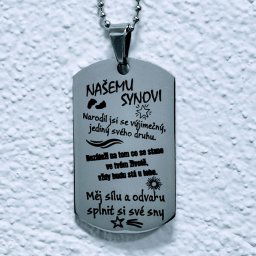 Nerezový prívesok Tag - "Nášmu synovi" Česká verze