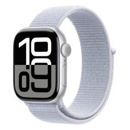 Apple Watch Series 10 GPS + Cellular 46mm Silver Aluminium Case with Blue Cloud Sport Loop MWY23QCA