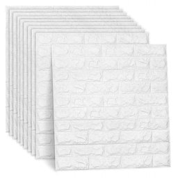 Panel samolepiaca penová tapeta 3D biela tehla kameň sada 10 ks dlaždíc 70x77cm