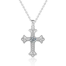 Olivie Stříbrný náhrdelník KŘÍŽ MOISSANITE 9312