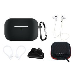 Hurtel Silicone Case sada pre AirPods Pro 1/2 s puzdrom, háčikom na ucho, remienkom na krk, držiakom remienka hodiniek a karabínou, čierna
