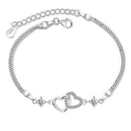 Olivie Stříbrný náramek SPOJENÁ SRDCE MOISSANITE 9833