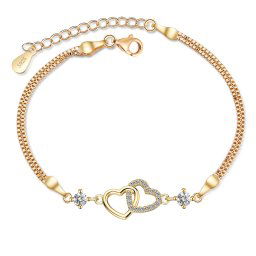 Olivie Stříbrný náramek SPOJENÁ SRDCE MOISSANITE GOLD 9834