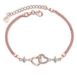 Olivie Stříbrný náramek SPOJENÁ SRDCE MOISSANITE ROSE 9835