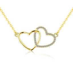Olivie Stříbrný náhrdelník GOLD MOISSANITE DVĚ SRDCE 9807