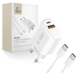 Tech-Protect NCA20 2-portová sieťová nabíjačka PD 20W / QC3.0 + kábel USB-C, biela