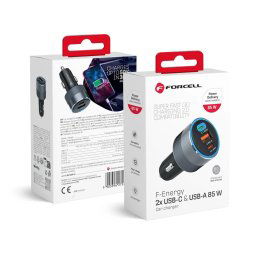 Forcell nabíjačka do auta 2x USB-C, USB-A, 85W, sivá