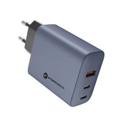 Forcell F-Energy adaptér VT-42B 65W GaN 2x USB-C a USB A, sivý