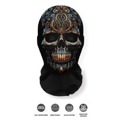 Kukla na tvár a hlavu - strašidelná Halloween maska čierna s potlačou LEBKY (MUERTA)