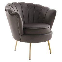 Kondela Kreslo v štýle Art-deco, sivohnedá Velvet látka/gold chróm zlatý, NOBLEO