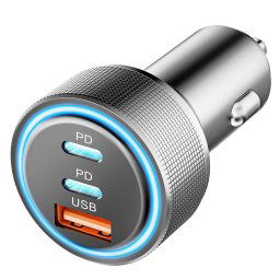 Techsuit autonabíjačka (C6), USB + 2× USB-C, 60W, strieborná